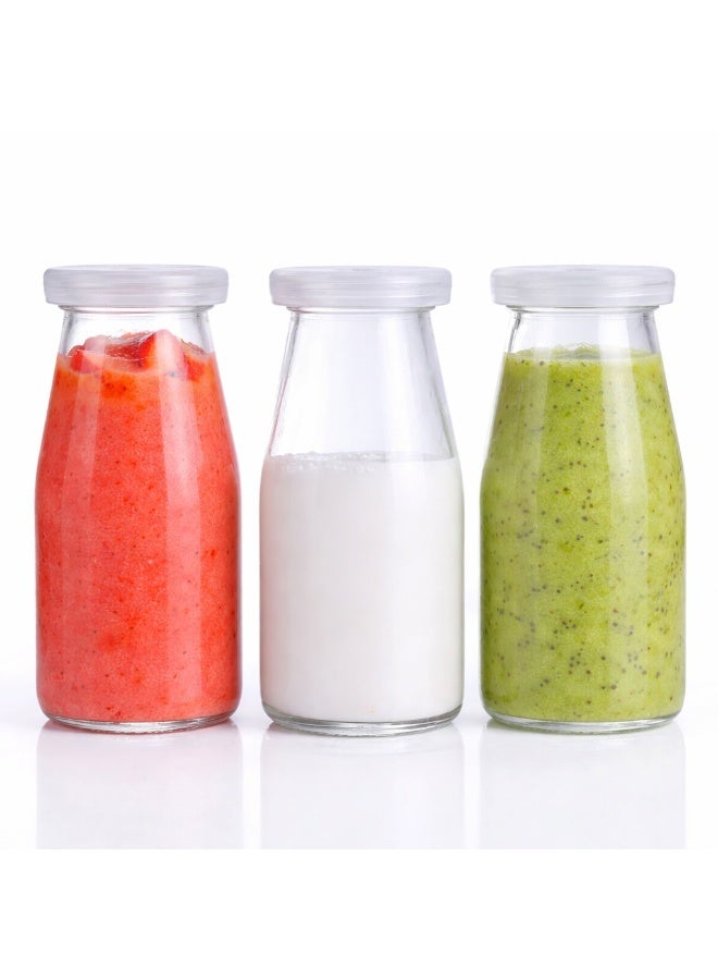 Luxoraq Glass Milk Bottle 200ml Glass Milk Bottle with Lid Small Glass Bottle Milk Juice Bottle Reusable Glass Bottle Pack of 3 - Image 1